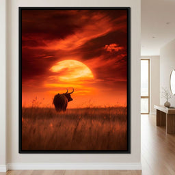 Majestic Bull Sunset Reverie - NicheCanvas