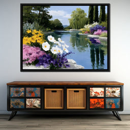 Summer Garden Lakeside Reflection - NicheCanvas