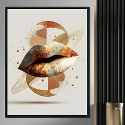 Golden Orbit Abstract Lips - NicheCanvas