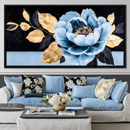 Golden Petals Blue Bloom - NicheCanvas