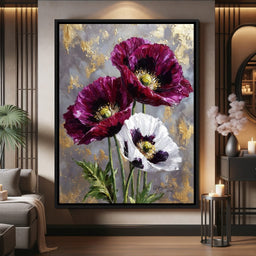 Gold Leaf Poppy Garden Glow - NicheCanvas