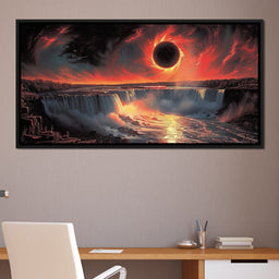 Eclipse Over Cascading Waters - NicheCanvas
