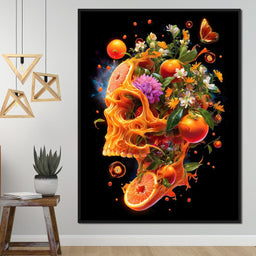 Floral Citrus Skull Energy Burst - NicheCanvas