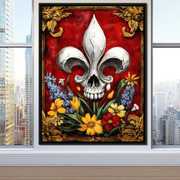 Skull Fleur De Lys and Botanical Fusion - NicheCanvas