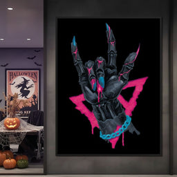 Neon Skeleton Rock Hand Sign - NicheCanvas
