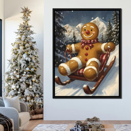 Snowy Sled Ride Gingerbread Joy - NicheCanvas