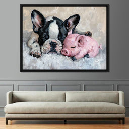 Cozy Frenchie & Piglet Snooze - NicheCanvas