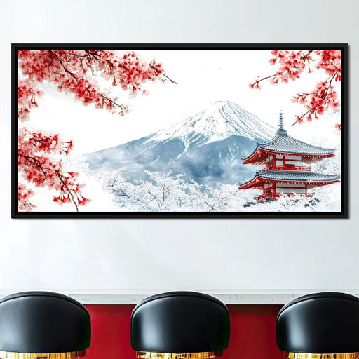Cherry Blossoms and Snowbound Peaks Canvas Print