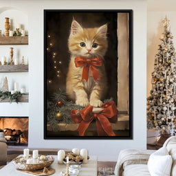 Yuletide Kitten by the Window - NicheCanvas