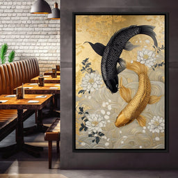 Koi Harmony with White Blossoms - NicheCanvas