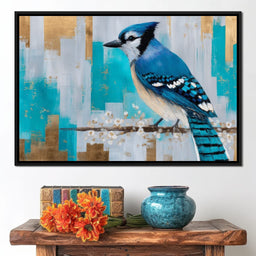 Blue Jay on Golden Birch - NicheCanvas