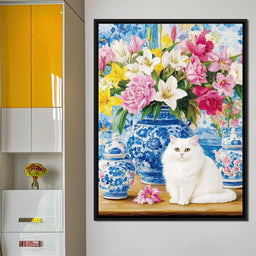 Floral Harmony and Feline Charm - NicheCanvas