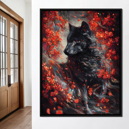 Black Wolf Rose Petal Storm - NicheCanvas