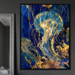 Golden Jellyfish Deep Blue Sea - NicheCanvas