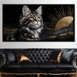 Golden Feline Under Starlight - NicheCanvas