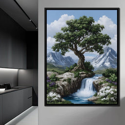 Majestic Tree Mountain Falls - NicheCanvas