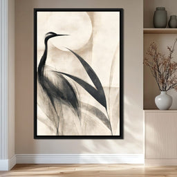 Lone Crane Watching The Pale Disc - NicheCanvas
