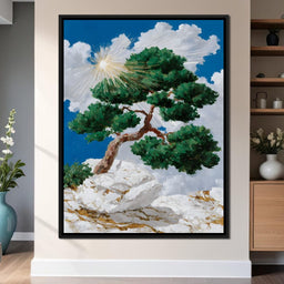 Sunlit Pine on White Cliff - NicheCanvas