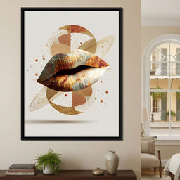 Golden Orbit Abstract Lips - NicheCanvas