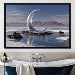 Silver Crescent Over Salt Flats - NicheCanvas
