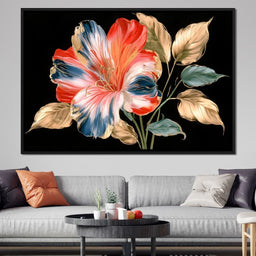 Midnight Flora With Gilded Leaves - NicheCanvas
