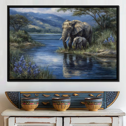Elephant Family Riverbank Dream - NicheCanvas