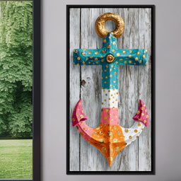 Golden Dotted Nautical Anchor - NicheCanvas