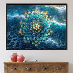 Lotus Reverie Over Ocean Waves - NicheCanvas
