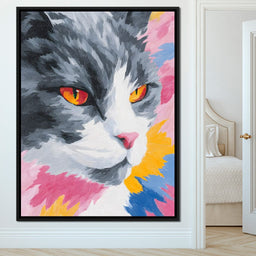 Radiant Feline Fire Eyes Portrait - NicheCanvas