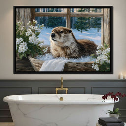 Cozy Otter Winter Bathhouse - NicheCanvas