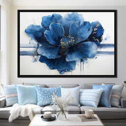 Sapphire Petals with Gold Dew - NicheCanvas