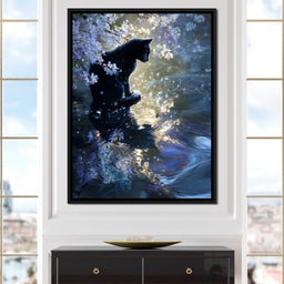Black Cat Blossom Reflection - NicheCanvas