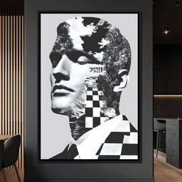 Monochrome Checkerboard Mindscape - NicheCanvas