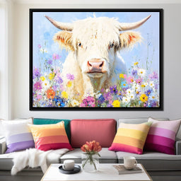 Highland Cattle Wildflowers - NicheCanvas