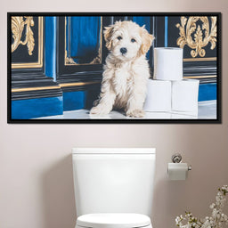 Regal Puppy Bathroom Antics - NicheCanvas