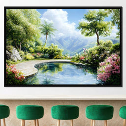 Mountain Garden Paradise Pond - NicheCanvas