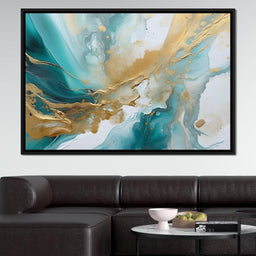 Oceanic Gold Turquoise Abstract - NicheCanvas