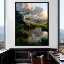 Sunlit Alpine Reflections - NicheCanvas
