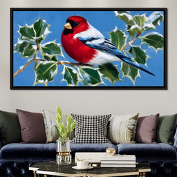 Radiant Finch on Holly Branch - NicheCanvas