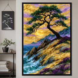 Golden Shoreline Beneath An Ancient Pine - NicheCanvas