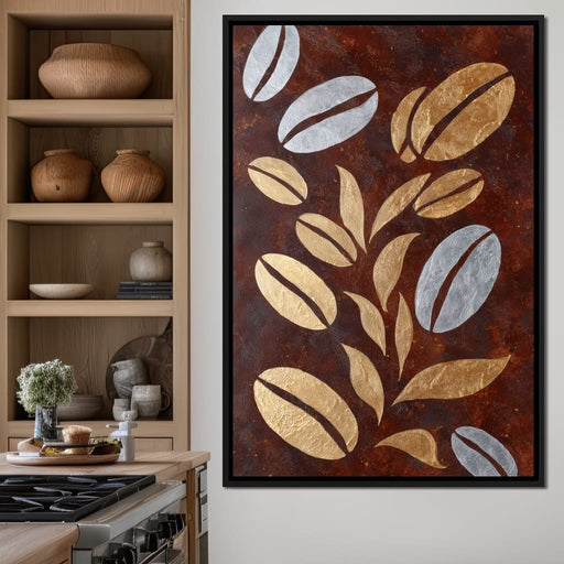 Golden Coffee Beans Botanical Flow Canvas Print