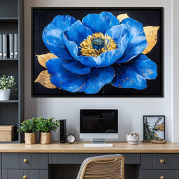 Golden Petal Azure Bloom - NicheCanvas