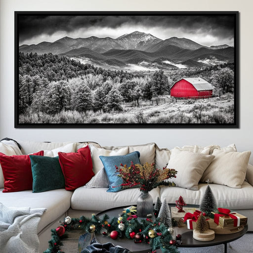 Red Barn in Monochrome Vista Canvas Print