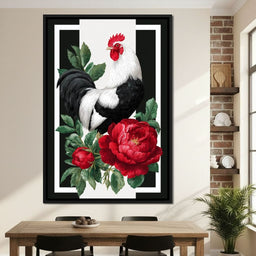Rooster With Peony Garden - NicheCanvas