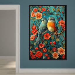 Songbirds Perched in Blooms - NicheCanvas