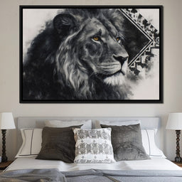 Monochrome Lion Golden Eyes - NicheCanvas
