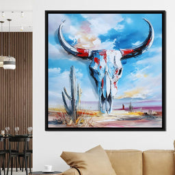 Desert Longhorn Skull Sunrise - NicheCanvas
