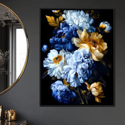 Midnight Golden Floral Peonies - NicheCanvas