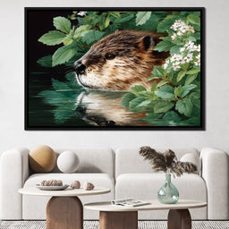 Beaver Reflection by the Lake - NicheCanvas