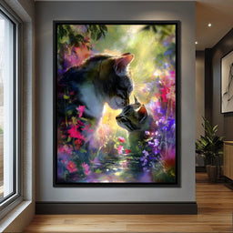 Gentle Cats Nuzzle Floral Dream - NicheCanvas